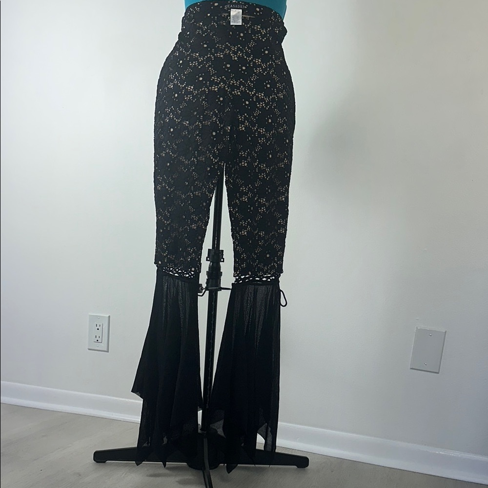 Chic Black Lace Flared Bell Bottom Pants